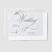 Classy Elegant Navy Blue Calligraphy Wedding Pergament Einladungen (Versetzt)