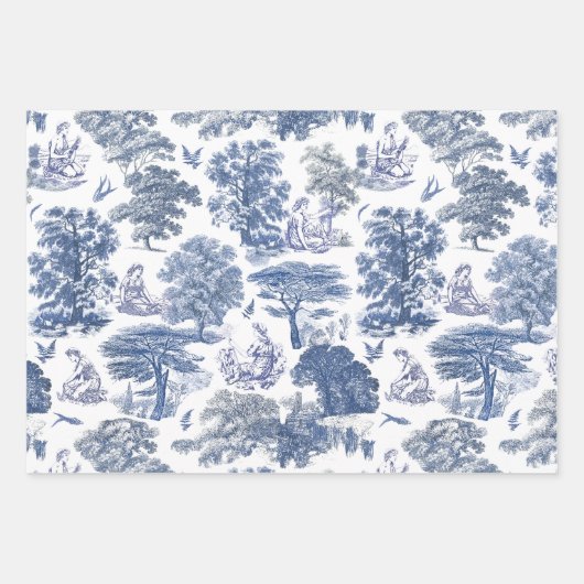 Classy Elegant Rustic Blue Country Toile Geschenkpapier Set (Vorderseite)