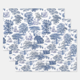 Classy Elegant Rustic Blue Country Toile Geschenkpapier Set