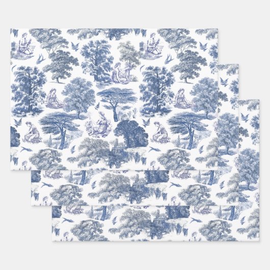 Classy Elegant Rustic Blue Country Toile Geschenkpapier Set (Set)
