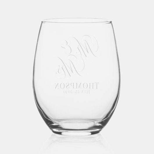 Classy Elegant Script Mr. and Mrs. Personalisiert Weinglas Ohne Stiel (Rückseite)