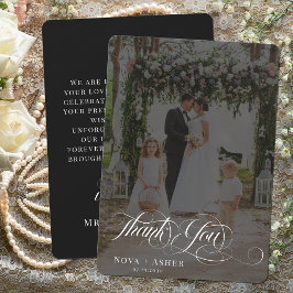 Classy Elegant Script Newlywed Dark Foto Overlay Dankeskarte
