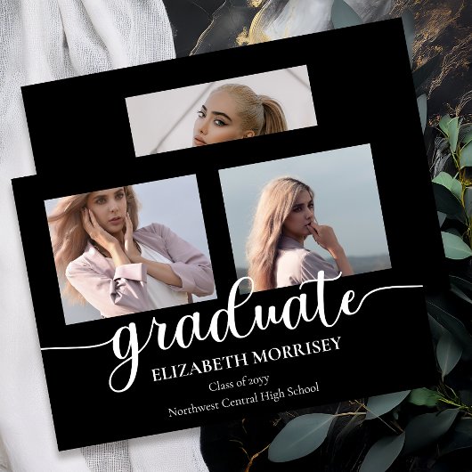 Classy Elegant Script Text Graduate 3 Photo Ankündigung