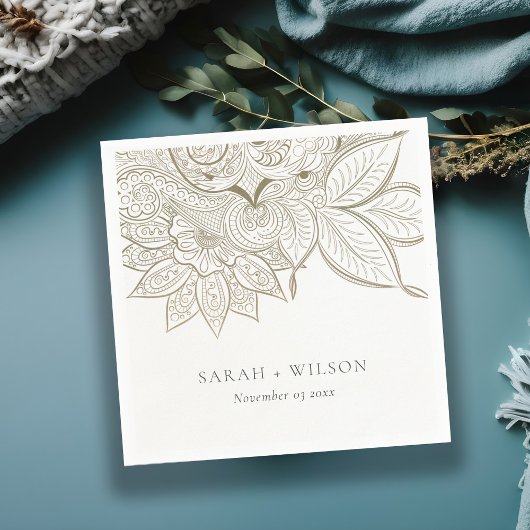 Classy Elegant Verziert Paisley Ivory Gold Wedding Serviette