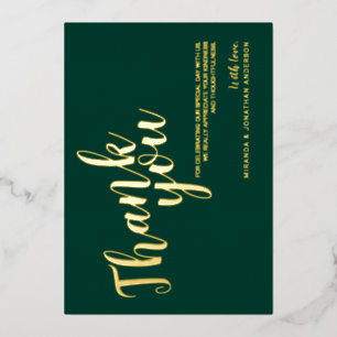 Classy Elegant Wedding Vielen Dank Emerald und Gol Folieneinladung