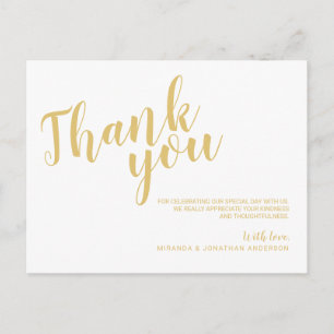 Classy Elegant White and Gold Wedding Vielen Dank Postkarte