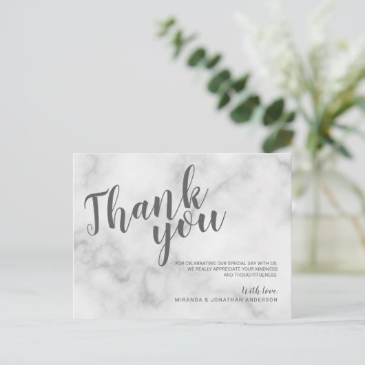 Classy Elegant White Marble Wedding Vielen Dank Postkarte (Stehend Vorderseite)