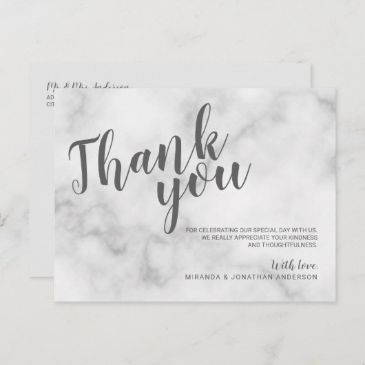 Classy Elegant White Marble Wedding Vielen Dank Postkarte (Vorne/Hinten)
