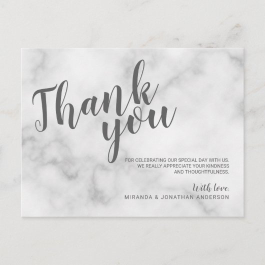 Classy Elegant White Marble Wedding Vielen Dank Postkarte (Vorderseite)