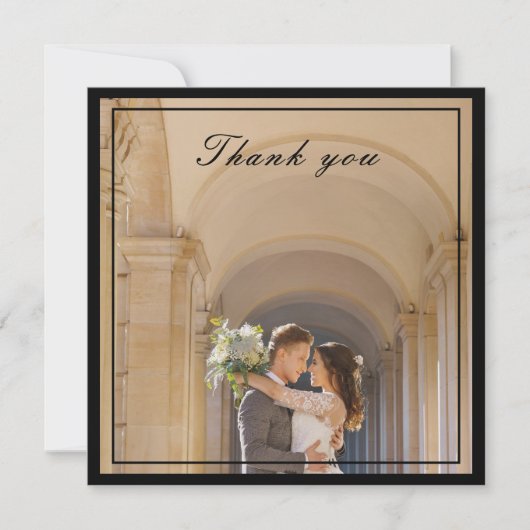 Classy & Elegante Black & Cream Ivory Wedding Foto Dankeskarte (Vorderseite)