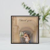 Classy & Elegante Black & Cream Ivory Wedding Foto Dankeskarte (Stehend Vorderseite)