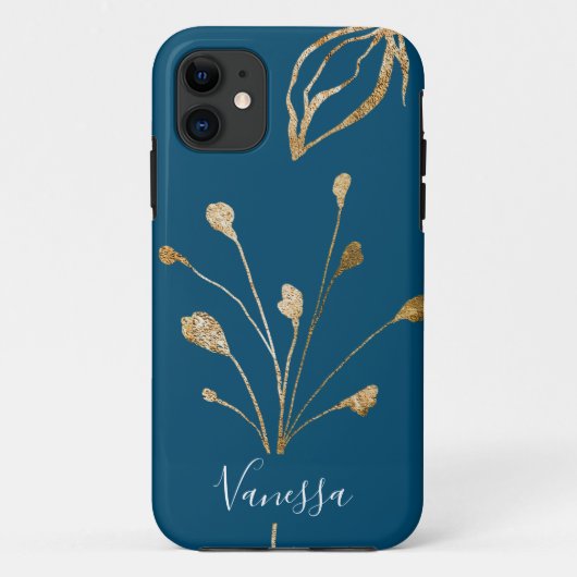 Classy Elegante Gold Blume Individuelle Name Case-Mate iPhone Hülle (Rückseite)