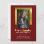 Classy Elegante Gold Text Graduate 1 Foto Maroon Ankündigung (Vorderseite)