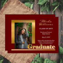 Classy Elegante Gold Text Graduate 1 Foto Maroon