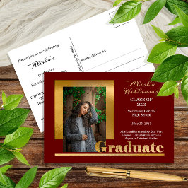 Classy Elegante Gold Text Graduate 1 Foto Maroon Postkarte