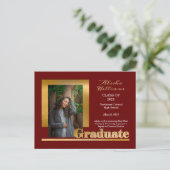 Classy Elegante Gold Text Graduate 1 Foto Maroon Postkarte (Stehend Vorderseite)