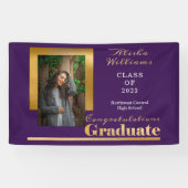 Classy Elegante Gold Text Graduate Foto Lila Banner (Horizontal)