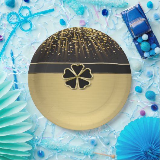Classy Elegantes irisches Kleeblatt, Imitate Gold Pappteller (Party)