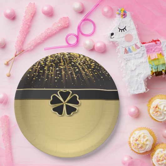Classy Elegantes irisches Kleeblatt, Imitate Gold Pappteller (Party)
