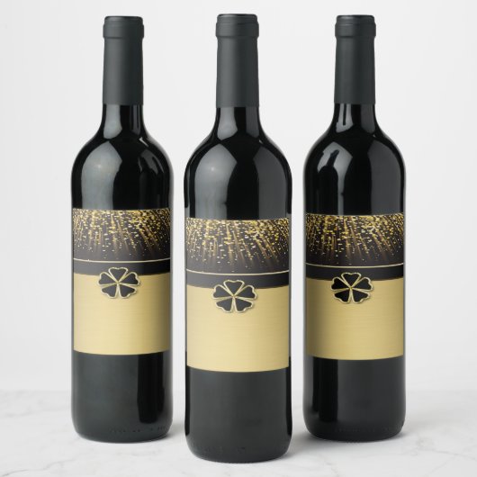 Classy Elegantes irisches Kleeblatt, Imitate Gold  Weinetikett (Flaschen)