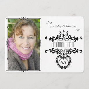 Classy Elegantes Schwarz/Weiß Foto Geburtstag Einl Einladung