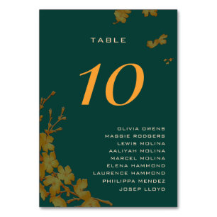 Classy Emerald Green Gold Floral Guest Names Tischnummer