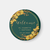 Classy Emerald Green Gold Floral Wedding Willkomme Magnet (Vorne)