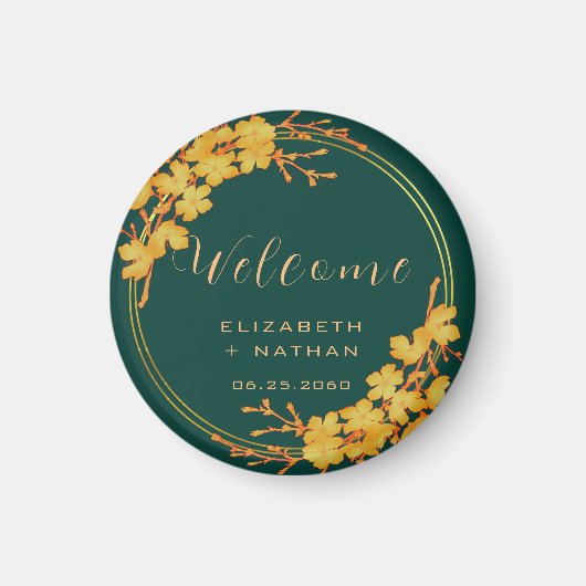 Classy Emerald Green Gold Floral Wedding Willkomme Magnet (Vorne)