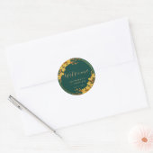 Classy Emerald Green Gold Floral Wedding Willkomme Runder Aufkleber (Umschlag)