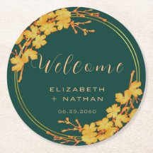 Classy Emerald Green Gold Floral Wedding Willkomme