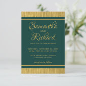 Classy Emerald Green und Gold Foto Wedding Einladung (Stehend Vorderseite)