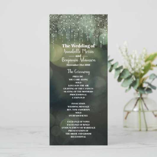 Classy Fairy String of Light Green Wedding Program Programm (Stehend Vorderseite)