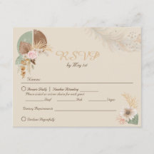 Classy Feather Boho Beige Wedding RSVP Card