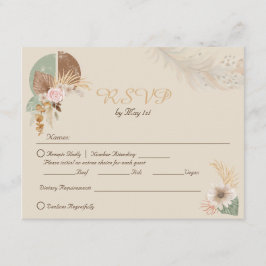 Classy Feather Boho Beige Wedding RSVP Card Begleitkarte