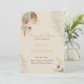 Classy Feather Boho Beige Wedding Save the Date Einladung (Stehend Vorderseite)