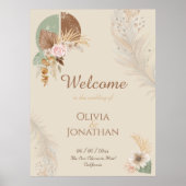 Classy Feather Boho Beige Wedding Welcome Sign Poster (Vorne)