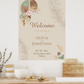 Classy Feather Boho Beige Wedding Welcome Sign Poster (Küche)