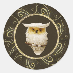 Classy Festive Snowy Owl Gold & Brown Stickers