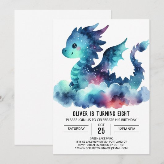 Classy Fiery Dragon Birthday Celebration Einladung (Vorne/Hinten)