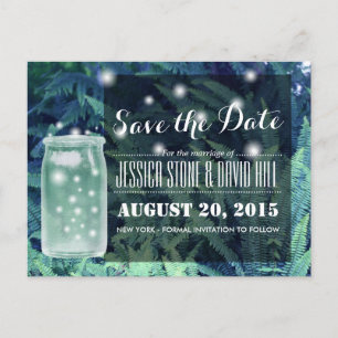 Classy Fireflies glühen Mason Jar Save the Date Ankündigungspostkarte