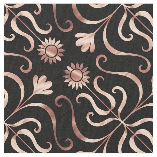Classy Floral Damask Schwarz und Rose Gold Sonnenb Stoff (Nahaufnahme)
