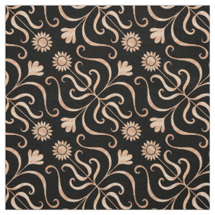 Classy Floral Damask Schwarz und Rose Gold Sonnenb Stoff