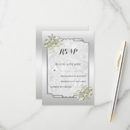 Classy Floral Gem, Silberne Gerahmte Hochzeit RSVP Karte