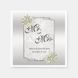 Classy Floral Gem, Silberne Gerahmte Hochzeit Serviette