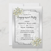 Classy Floral Gem, Silver Gerahmt Silver Verlobung Einladung (Vorderseite)