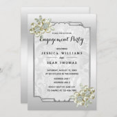 Classy Floral Gem, Silver Gerahmt Silver Verlobung Einladung (Vorne/Hinten)