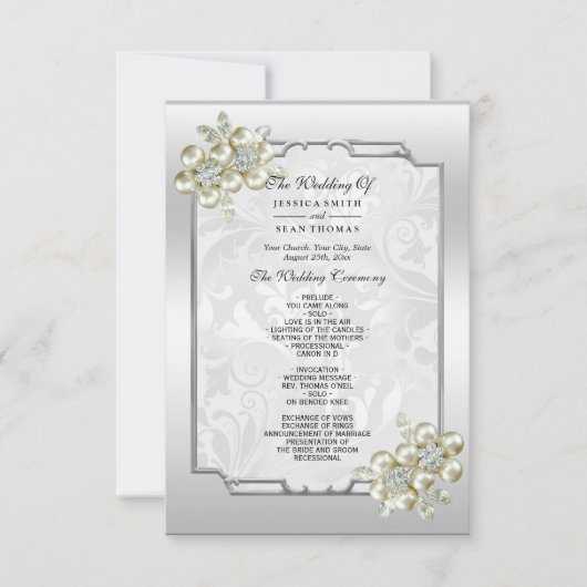 Classy Floral Gem, Silver Gerahmt Wedding Program (Vorderseite)