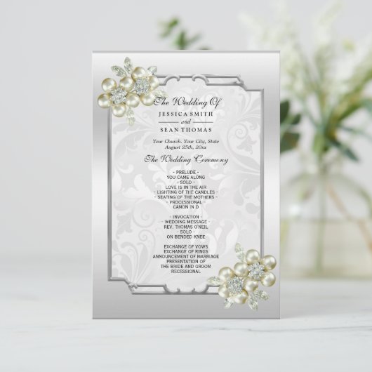 Classy Floral Gem, Silver Gerahmt Wedding Program (Stehend Vorderseite)