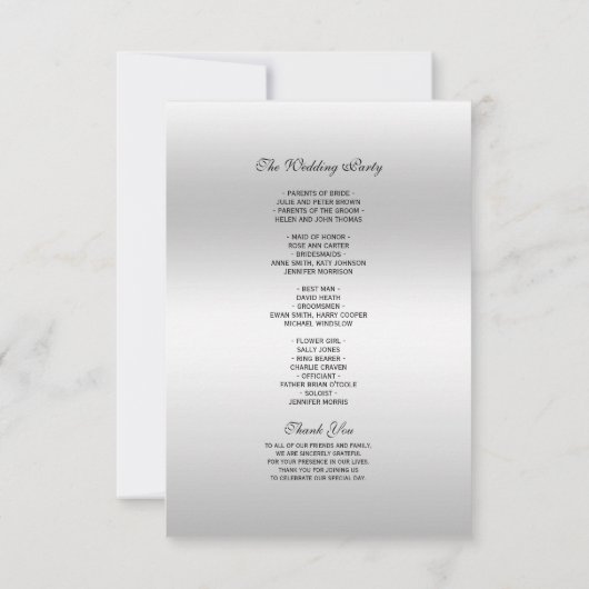 Classy Floral Gem, Silver Gerahmt Wedding Program (Rückseite)