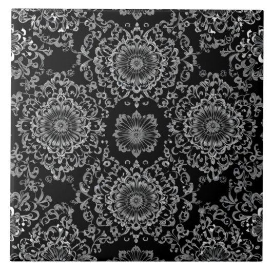 Classy Floral Kaleidoskop in dunklen Tönen Fliese (Vorderseite)